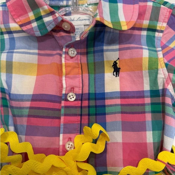 Ralph Lauren Baby Girls Madras Pink Green Plaid Shirt Dress Sz 12 Months - Picture 9 of 10
